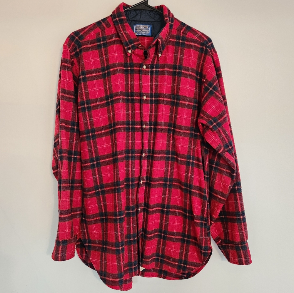 Pendleton Red And Black 100% Wool Button Down Shi… - image 1